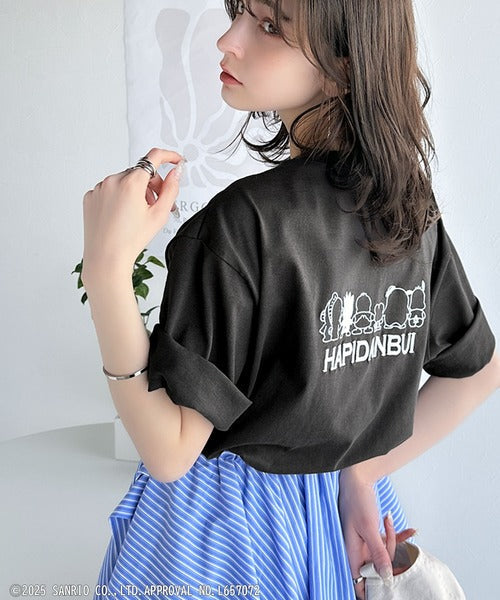 【Sanrio characters/サンリオキャラクターズ】人気キャラ大集合！はぴだんぶいバック刺繍ビッグTシャツ(半袖) ce1350004