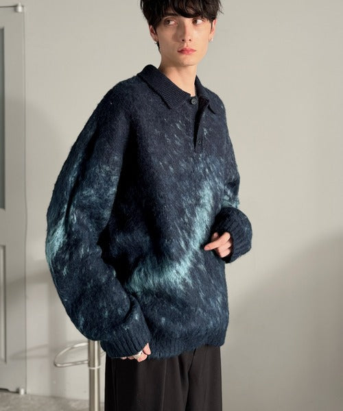【Classical Origin】「まるで毛布。」モヘアライクシャギー素材ニットポロシャツ／Mohair-Like Shaggy Knit Polo Shirt co0780004