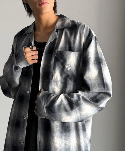 【Classical Origin】自然体のカッコよさ。ヴィンテージ風チェック柄オープンカラーシャツ（長袖）/Vintage-style check pattern open collar shirt co1010024