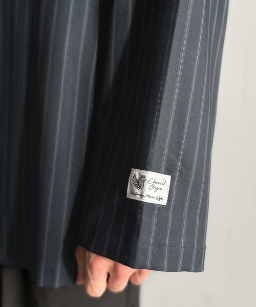 【Classical Origin】「さっと羽織れる。」ストライプ柄ドレープテーラードシャツジャケット／Relaxed Draped Tailored Stripes Shirt Jacket co1150041