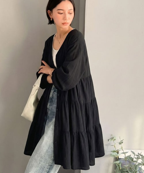 【Classical Evon】華やかさと体型カバーを両立する、着回し抜群な1枚。前後2wayパナマ風ティアードチュニック（長袖） ev1010591