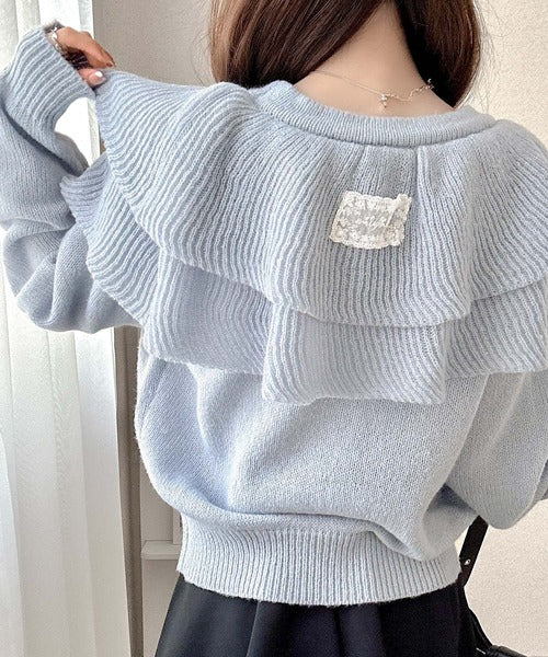 【mily bilet】1枚で華やぐデザイン。ビッグフリルミックスニットカーディガン（長袖） mi1329056
