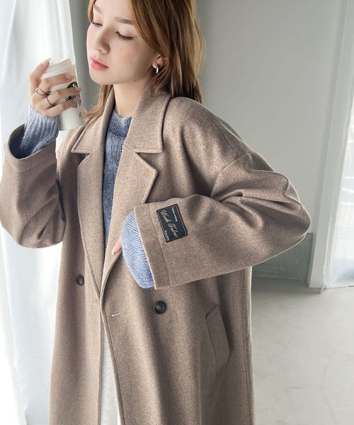 レトロシルエット。ダブルテーラードロングコート clf008