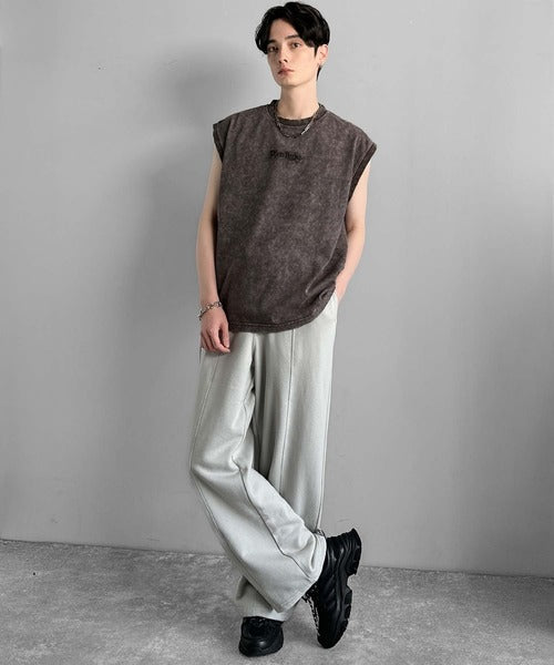 「1枚で主役。」紐刺繍スノーウォッシュ加工ノースリーブTシャツ／String Embroidery Snow-Washed Sleeveless T-Shirt co1150032