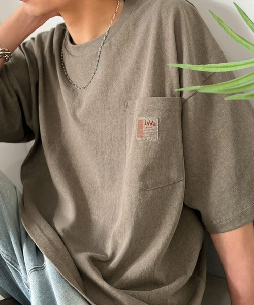 《JaVa ジャバコラボ》古着風ストリートMIX。綿100%ヘヴィーウエイト胸ポケピグメントTシャツ jv1029020