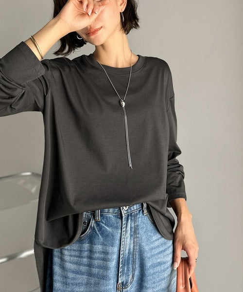 品よく、楽ちん。大人の余裕が漂う。シルケット素材 レイヤード ラウンドヘム 長袖 ロンTEE ce1020296