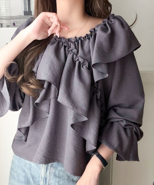 【mily bilet】大人の甘さがちょうどいい♪オフショル2wayキャンディースリーブカシュクールブラウス（長袖） mi1019127