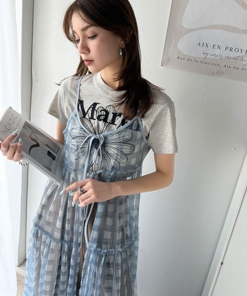 【mily bilet】大人の甘さを引き立てる。チェックチュールフリルティアードキャミワンピース mi1139078