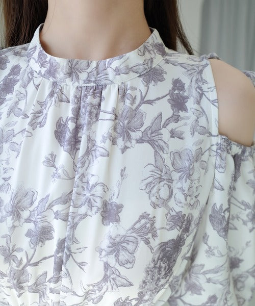 【mily bilet】爽やかで優雅な大人フェミニン。肩開きリボン２WAY花柄バルーン袖ワンピース（ロング丈） mi1139084