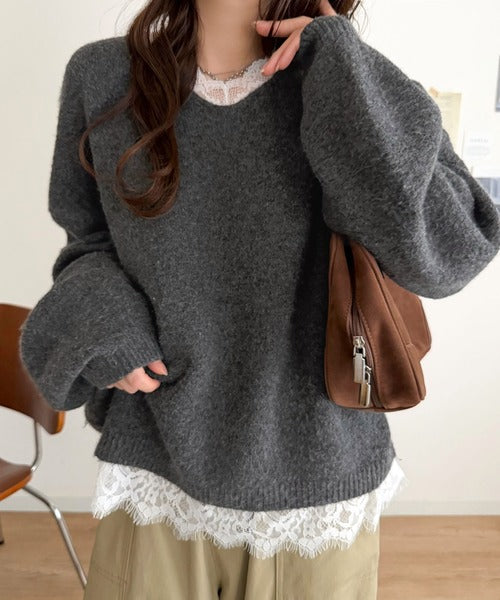 【mily bilet】着るだけで垢抜ける大人フェミニン。レースドッキングふわもちニット mi1029194