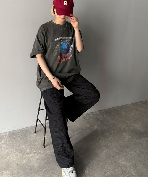 《JaVa ジャバコラボ》大人カジュアルを極める。綿100%ヴィンテージライクプラネットシリーズピグメントオーバーサイズTシャツ jv1029125