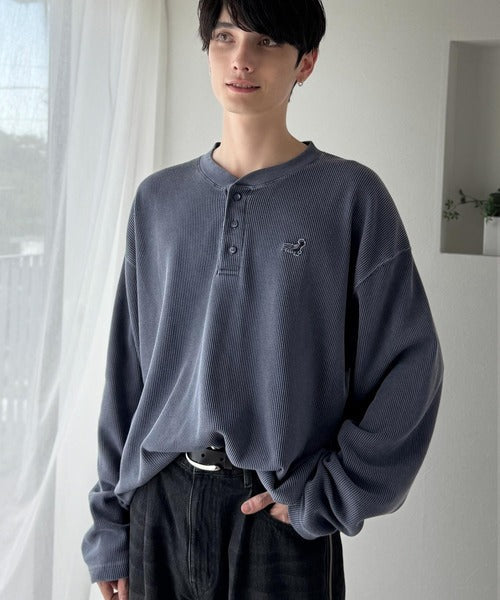 【Classical Origin】「リラックス感、こなれ感。」ピグメント加工サーマルヘンリーネックTシャツ（長袖）/Pigment-Dyed Thermal Henley T-Shirt co1150051