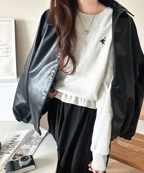 一枚でコーディネートが完成する優秀アイテム◎胸刺繍ドロスト裏起毛ドッキングワンピース ce1020325