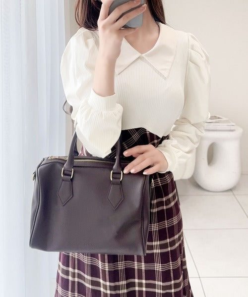 【mily bilet】愛され要素がぎゅっと盛り♪シャツ襟チェックアシメフリルドッキングロングワンピース（長袖） mi1139088