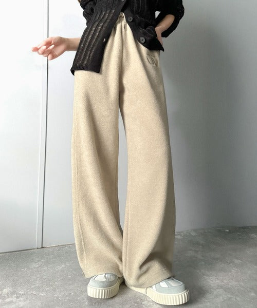 《JaVaジャバコラボ》ぬくぬく暖か。裾ドロストロゴ刺繍ミックスフリースパンツ jm0789010
