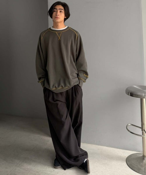 《JaVaジャバコラボ》シンプルじゃ物足りない。配色ステッチで差をつける。配色ステッチガゼット裏起毛スウェット（オーバーサイズ） jm1050391