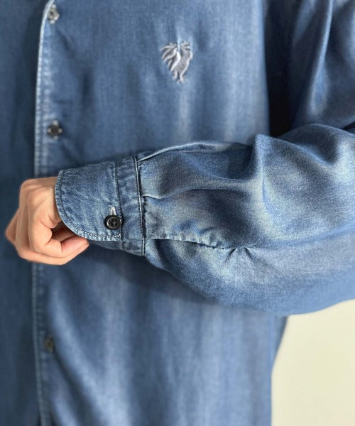 【Classical Origin】「至福のひととき。」ルーズフィットオープンカラーデニムシャツ（長袖）/Loose Fit Open Collar Denim Shirt co1150038