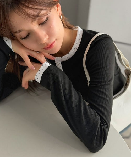 【mily bilet】重ね着いらずで、ひとクセ可愛い。レイヤードヘンリーネックカットソー（長） mi1359083