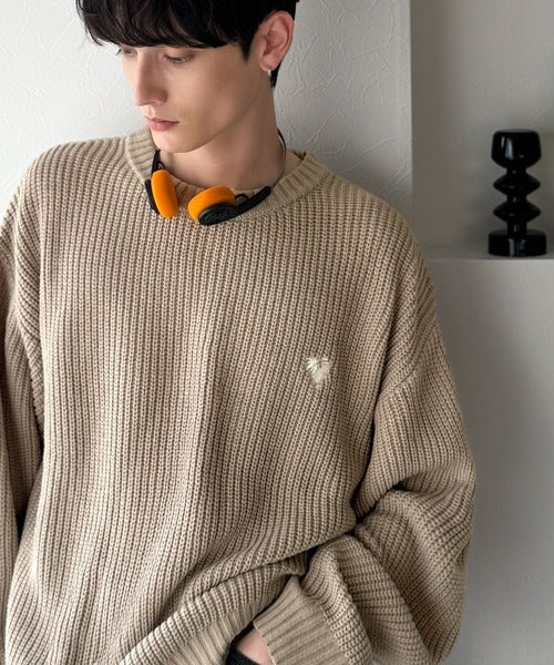 【Classical Origin】「究極スタンダード」畔編みオーバーサイズクルーネックセーター ／Oversized Ribbed Knit Crew Neck Sweater co0780012