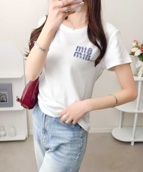 【mily bilet】スタイルよく、着心地いい。絶対使えるシンプルT♪ワッペンコンパクトTシャツ（半袖） mi1329084