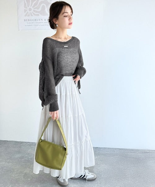 【mily bilet】大人のきらめき。プレートデザイン透かし編み袖リボンラメニット(ワンオフショル2way) mi1259009