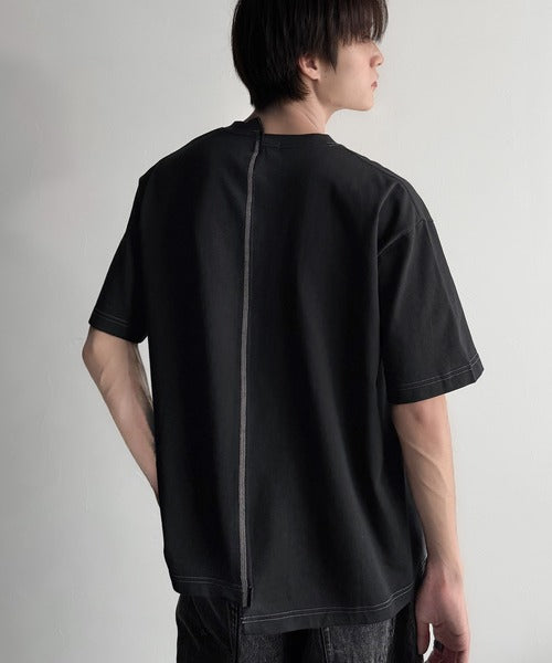 Asymmetric Stitch Design T-Shirt／アシンメトリーデザイン配色ステッチTシャツ co1150013