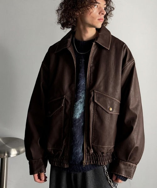 【Classical Origin】「Sランクアイテム。」ヴィンテージレザー中綿入りブルゾン／Vintage Leather Padded Blouson co1320001