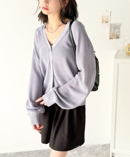 リラクシーで上品。ワッフルニットVネックカーディガン（ドルマンスリーブ） ce1050292