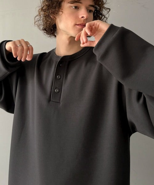 《JaVaコラボ》ラフに着るほど、サマになる。ダンボール素材ヘンリーネックTシャツ（長袖） jo1010077
