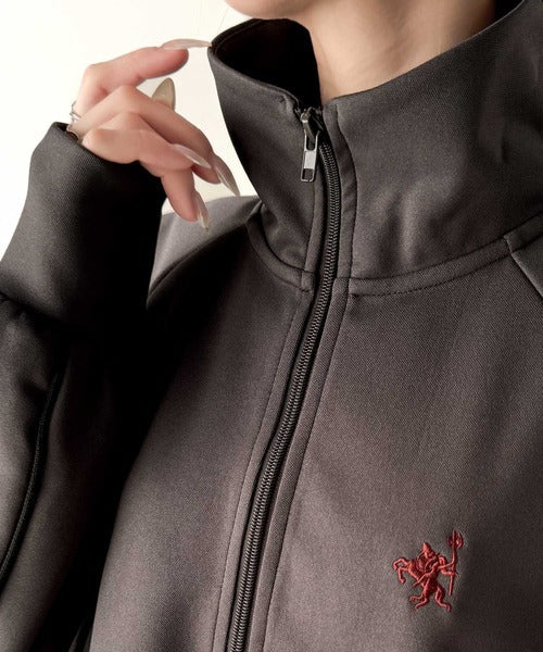 スポーツMIIX!胸元刺繍入り異素材ドッキングハーフジップパイピングジャージワンピース（ロング丈） ce1010366