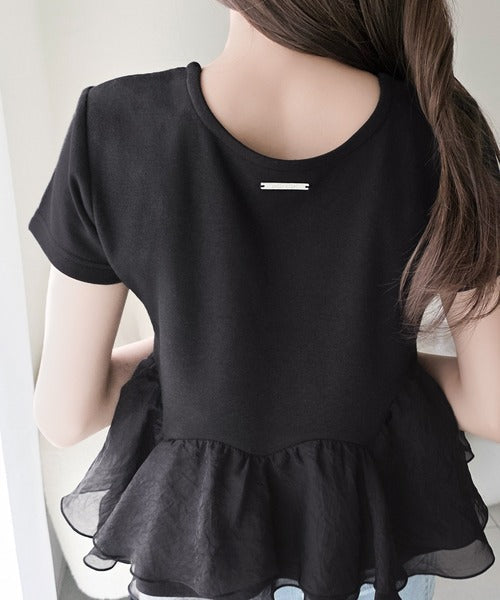 【mily bilet】可憐に揺れて、ときめきを纏う♪前後2wayペプラム切替フリルデザインTシャツ（半袖） mi1019140