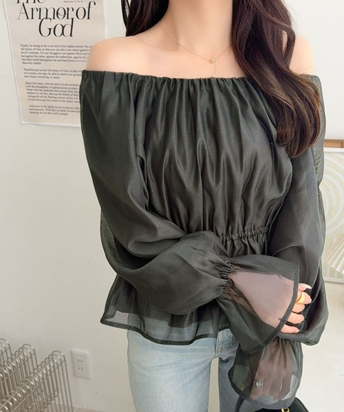 【mily bilet】シアー×ペプラムで、大人可愛く。キャンディスリーブシアーギャザーペプラムブラウス (長袖) (シアー) mi1019163