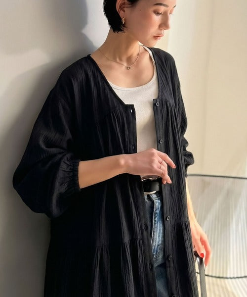 【Classical Evon】華やかさと体型カバーを両立する、着回し抜群な1枚。前後2wayパナマ風ティアードチュニック（長袖） ev1010591