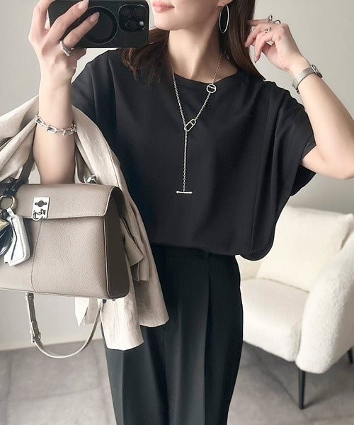 大人の女性を魅力的に引き立てる。袖口シアー切り替え 半袖 Tシャツ ce1110095