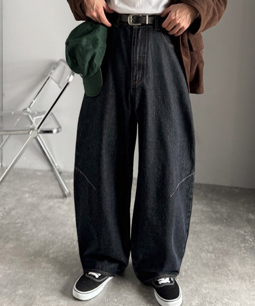 【Classical Origin】「シルエットで語る。」ブラスト加工カーブシルエットバレルレッグデニムパンツ／Blasted Curve Silhouette Barrel-Leg Denim Pants co0900007