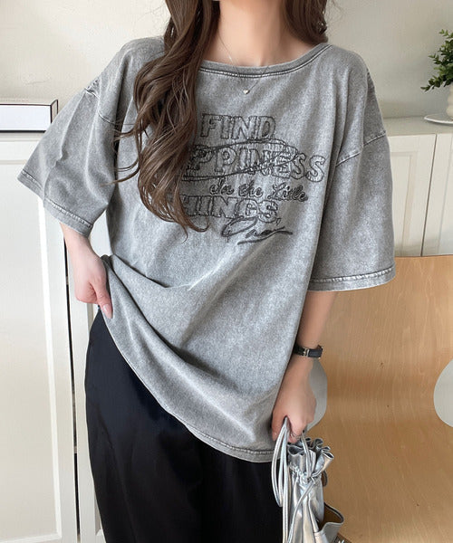 綿100%メンズライクヴィンテージウォッシュ☆前後2way刺繍ワイドネックTシャツ ce1260421