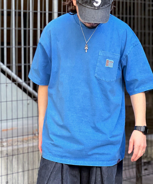 《JaVa ジャバコラボ》古着風ストリートMIX。綿100%ヘヴィーウエイト胸ポケピグメントTシャツ jv1029020