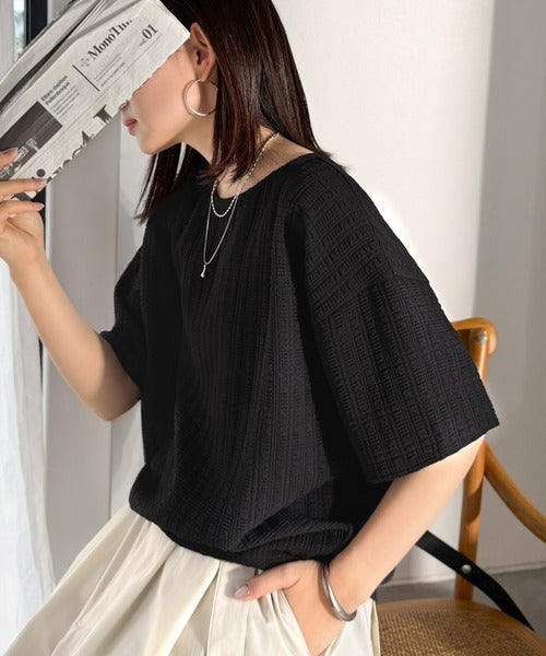ラフなのに品よく見える。軽やかぽこぽこフクレジャガードトップス（半袖） ce1260557