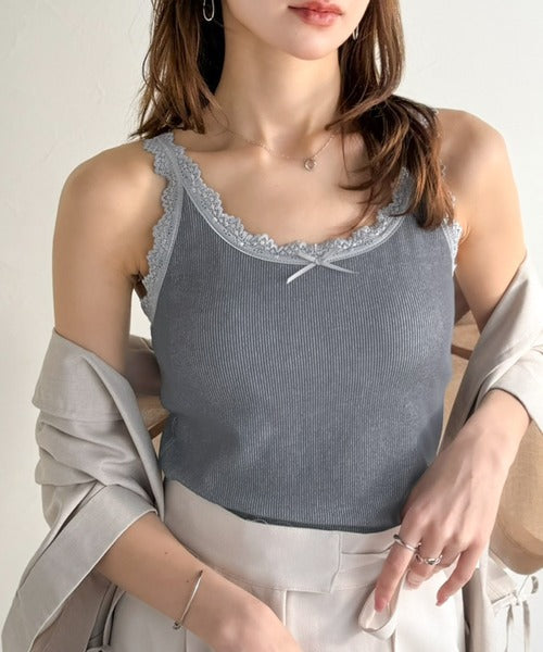 【mily bilet】大人女子の日常に、さりげないスパイスを。 バイカラーテレコレースキャミソール mi1329083