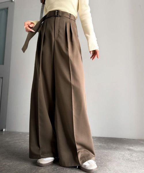 美脚も、こなれ感も！一本で叶う♪大人のワイドパンツ。ベルテッドワイドイージースラックスパンツ ce1070174