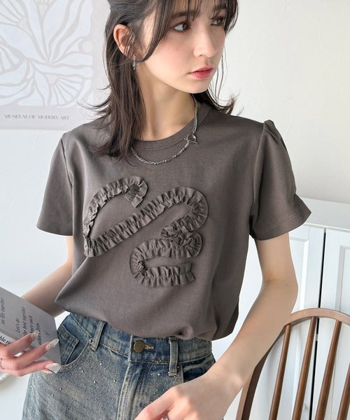 フリル刺繍でエレガントに。シルケットフリル刺繍パフスリーブプルオーバー（半袖） ce1050297