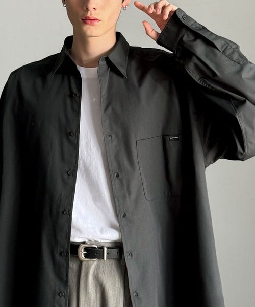 【Classical Origin】ゆとりを着る。ネーム付き胸ポケットビッグシャツ（長袖）/Brand name & chest pocket long sleeved big shirt ao1110147