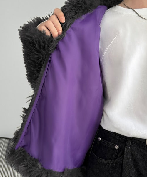 【Classical Origin】「一瞬で惹かれる。」シャギーファーショート裏配色ショートジャケット／Shaggy Faux Fur Short Jacket with Contrast Lining co1010037