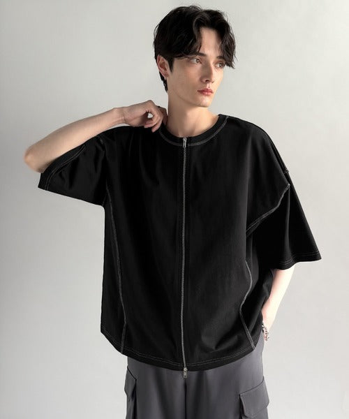 【Classical Origin】「1枚でも羽織でも。」インサイドアウト仕様2wayダブルジップTシャツ／Inside-Out Oversized Double-Zip 2way T-Shirt co1150018