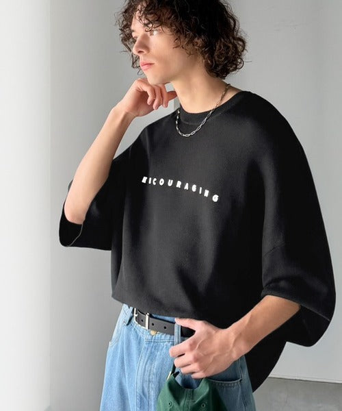 《JaVaジャバコラボ》Tシャツにはない品格を。ロゴプリントオーバーサイズサマーニットプルオーバー jm1050364
