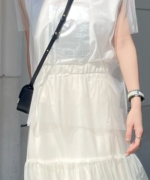 【mily bilet】1枚で上級お洒落style。チュール重ね着風シルバー箔プリントTシャツ mi1149050