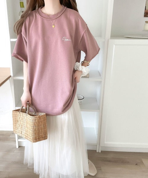 袖口くるりん。ワンポイント刺繍ハーフスリーブ裏毛Tシャツ ce1260259
