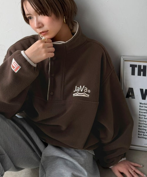 《JaVaジャバコラボ》ふんわり暖か。軽量配色フリースハーフジッププルオーバー（オーバーサイズ） jv1240141