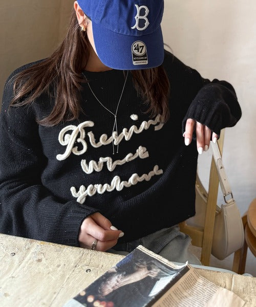 【mily bilet】デイリースタイルを華やかに彩る。コード刺繍ネップニットプルオーバー mi1359018