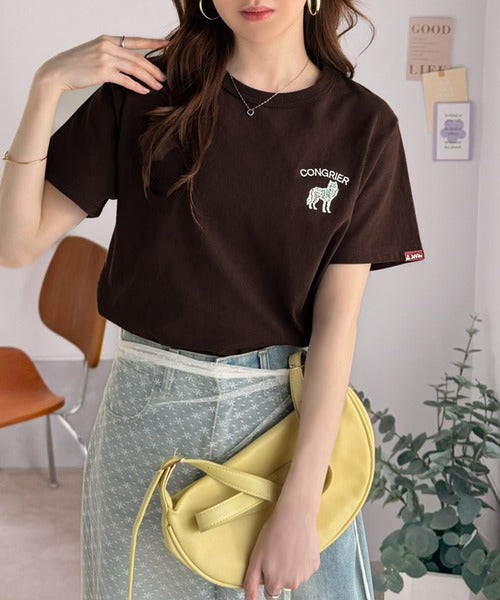 《JaVa ジャバコラボ》大人の遊び心をプラス。綿100％オオカミ刺繍Tシャツ（半袖） jv1330074